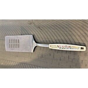 Vintage Ekco Turner Spatula Slotted White Plastic Handle Floral Flowers chromium
